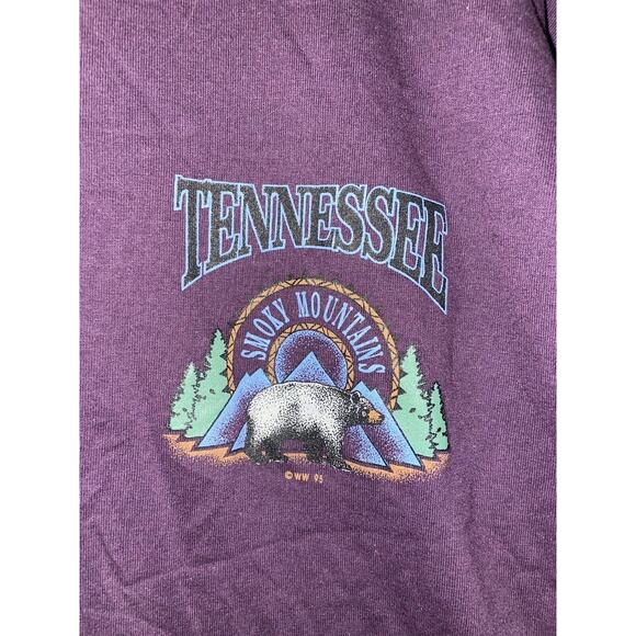 Vintage Smoky Mountains Shirt Bear Tee Purple USA Made Jerzees VTG 1995 Large - Picture 3 of 8